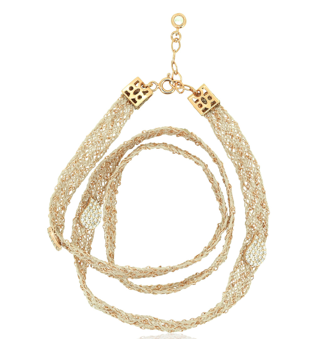 Beige Gold Woven band with three drops Bracelet - Inspirit Designs