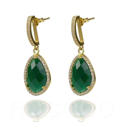 Jade Gold Jade and Cubic Zirconia teardrop Earrings - Inspirit Designs