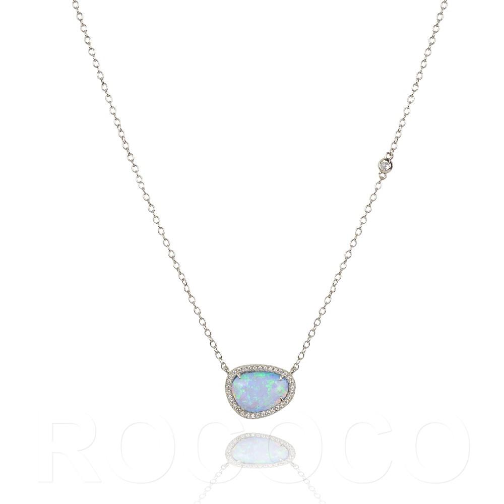 Silver Large opalite with side Cubic Zirconia Necklace - Inspirit Designs