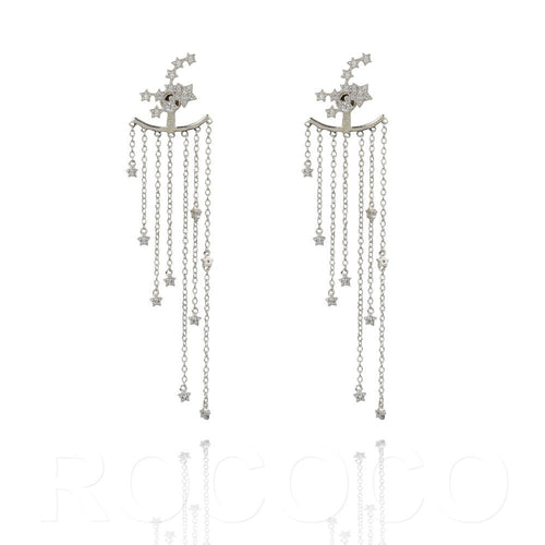 Rhodium Multi chain and star Earrings - Inspirit Designs