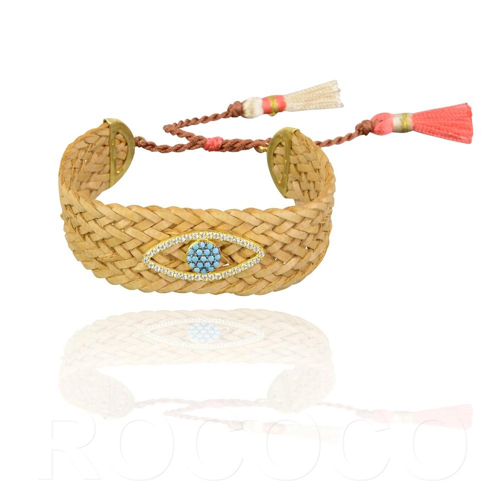 Beige Evil eye large leather plaited Bracelet - Inspirit Designs