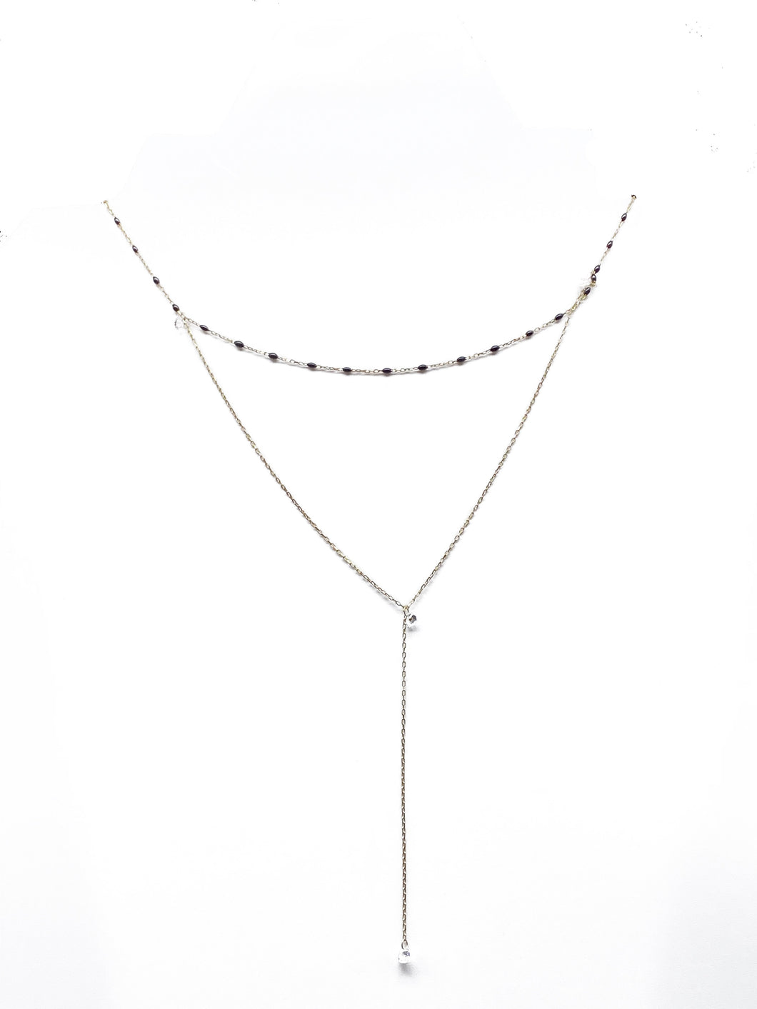 Gold Black 2 strand enamel and Y drop Necklace - Inspirit Designs