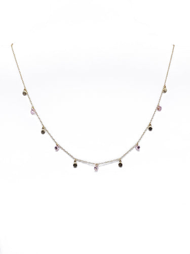 Gold Pink Non encased Cubic Zirconia and disc Necklace - Inspirit Designs