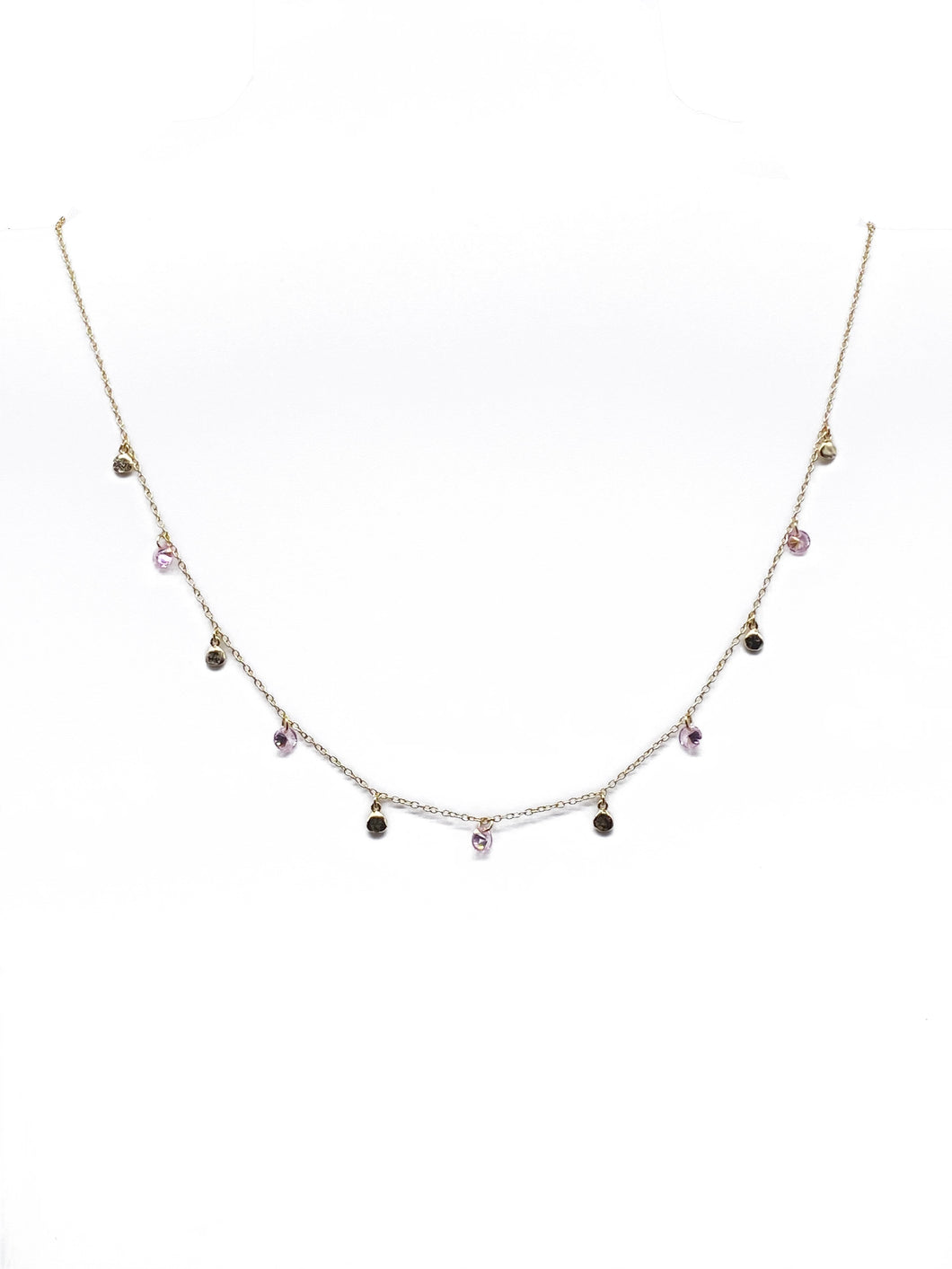 Gold Pink Non encased Cubic Zirconia and disc Necklace - Inspirit Designs