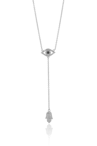 Silver Eye with drop hamsa chain Necklace - Inspirit Designs