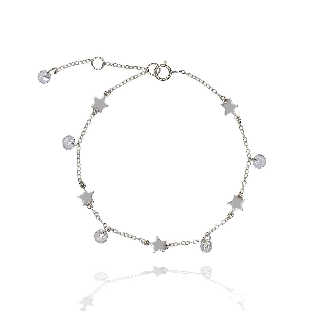 Rhodium Star and open drop Cubic Zirconia Bracelet - Inspirit Designs