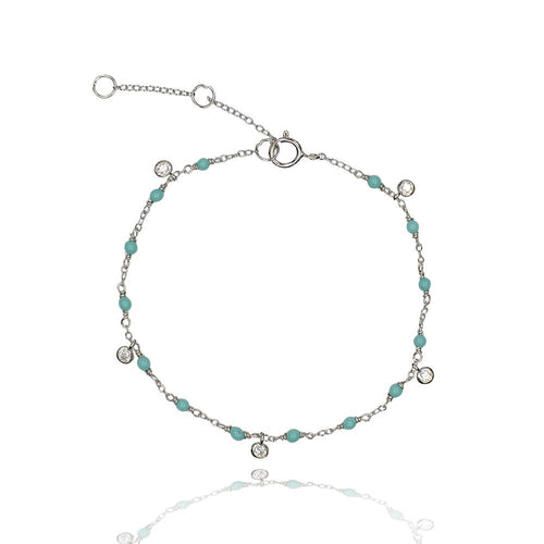 Rhodium Turquoise Turquoise bead and Cubic Zirconia drop Bracelet - Inspirit Designs