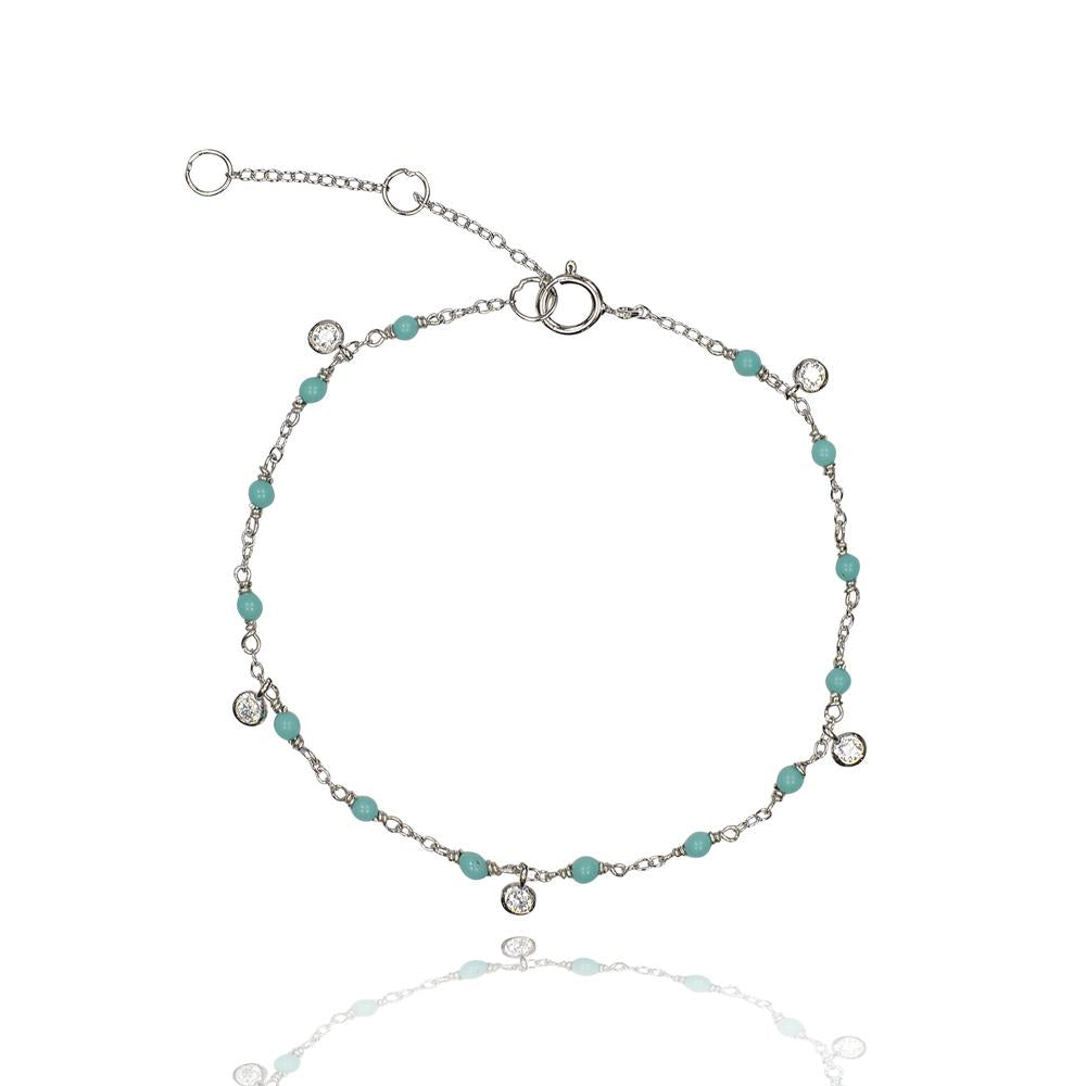 Rhodium Turquoise Turquoise bead and Cubic Zirconia drop Bracelet - Inspirit Designs