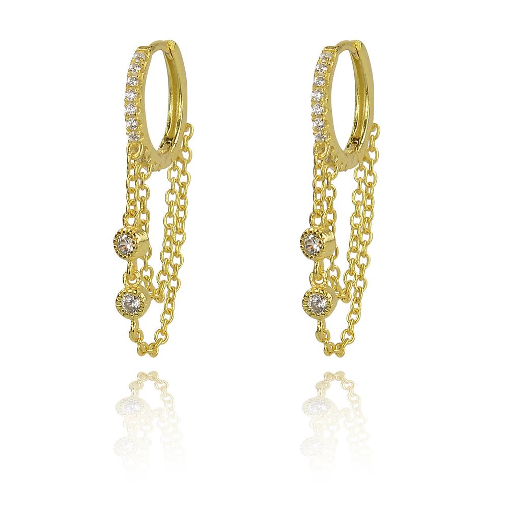 Gold Drop chain and Cubic Zirconia Huggie Earring - Inspirit Designs