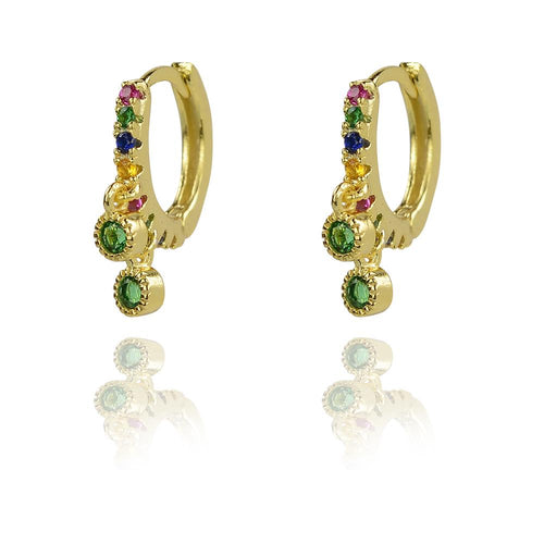 Gold Multi Multi Huggies with green drops Earrings - Inspirit Designs