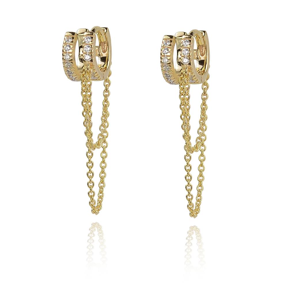 Gold Double Huggie and chain drop Earring - Inspirit Designs