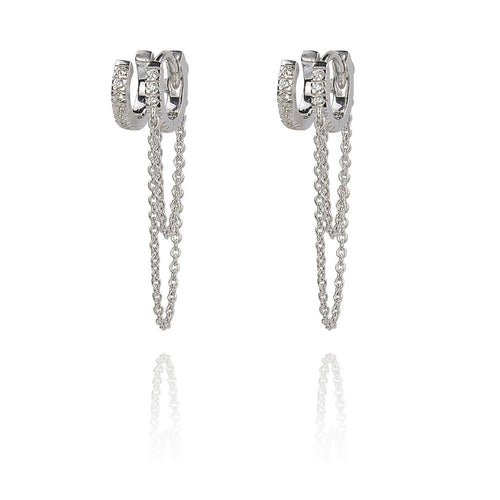 Rhodium Double Huggie and chain drop Earring - Inspirit Designs