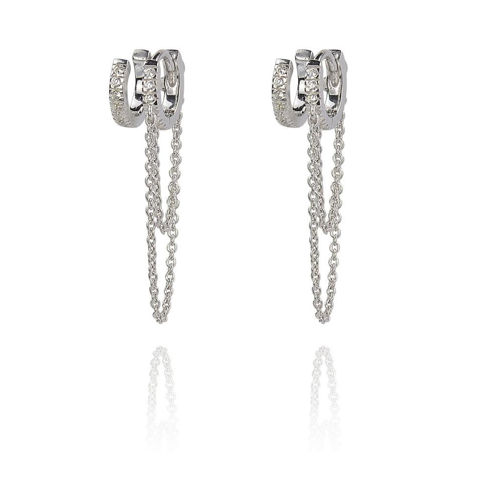 Rhodium Double Huggie and chain drop Earring - Inspirit Designs