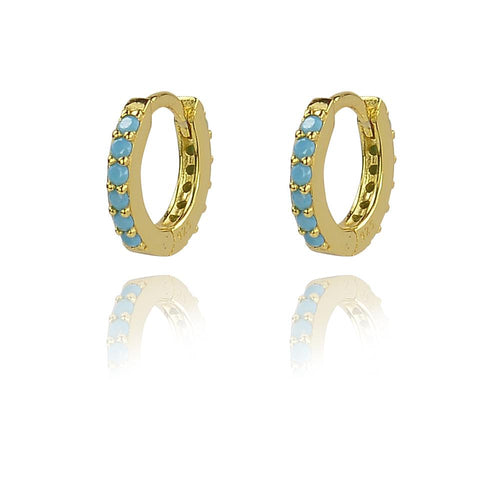 Gold Turquoise Huggies Earrings - Inspirit Designs