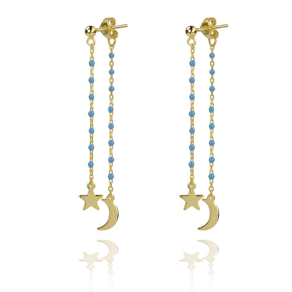 Gold Turquoise Star and moon Turquoise enamel Earring - Inspirit Designs