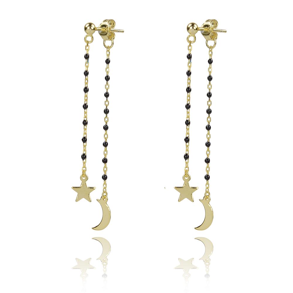 Gold Black Star and moon enamel drop Earring - Inspirit Designs