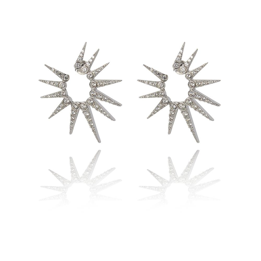 Rhodium Large sunburst Earrings - Inspirit Designs